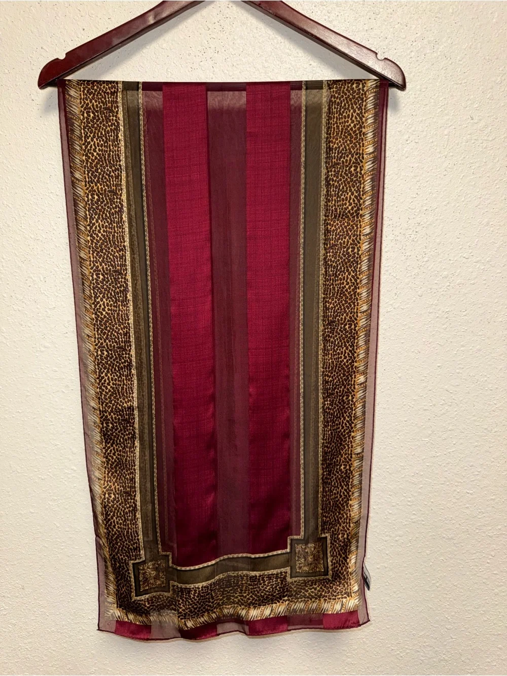 Ellen Tracy Burgundy and Brown Decorative Panel Scarf